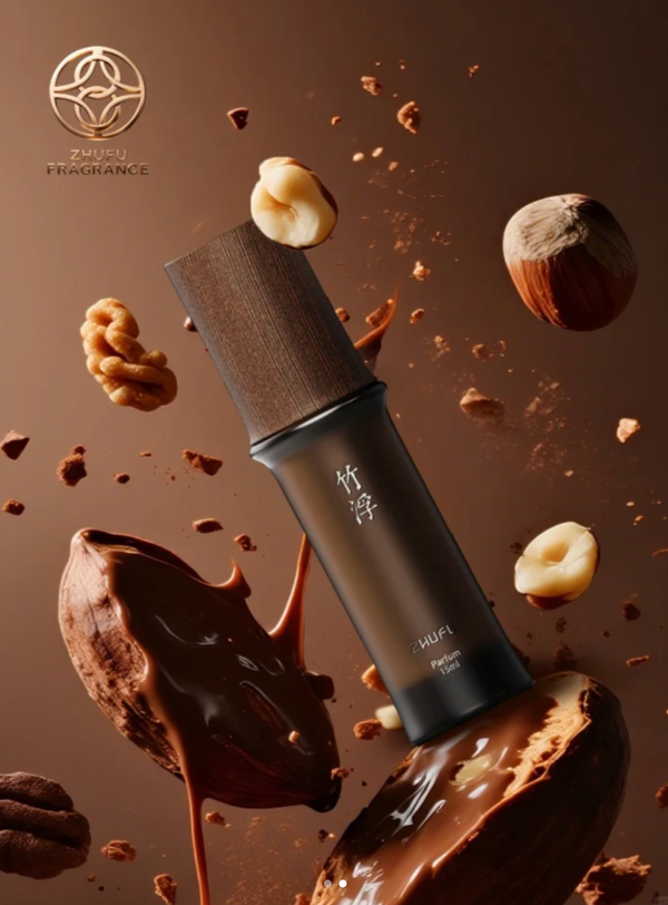 Flacon de parfum Zhufu Cocoa Toffee avec design élégant, illustrant la fragrance gourmande et chaleureuse du parfum.