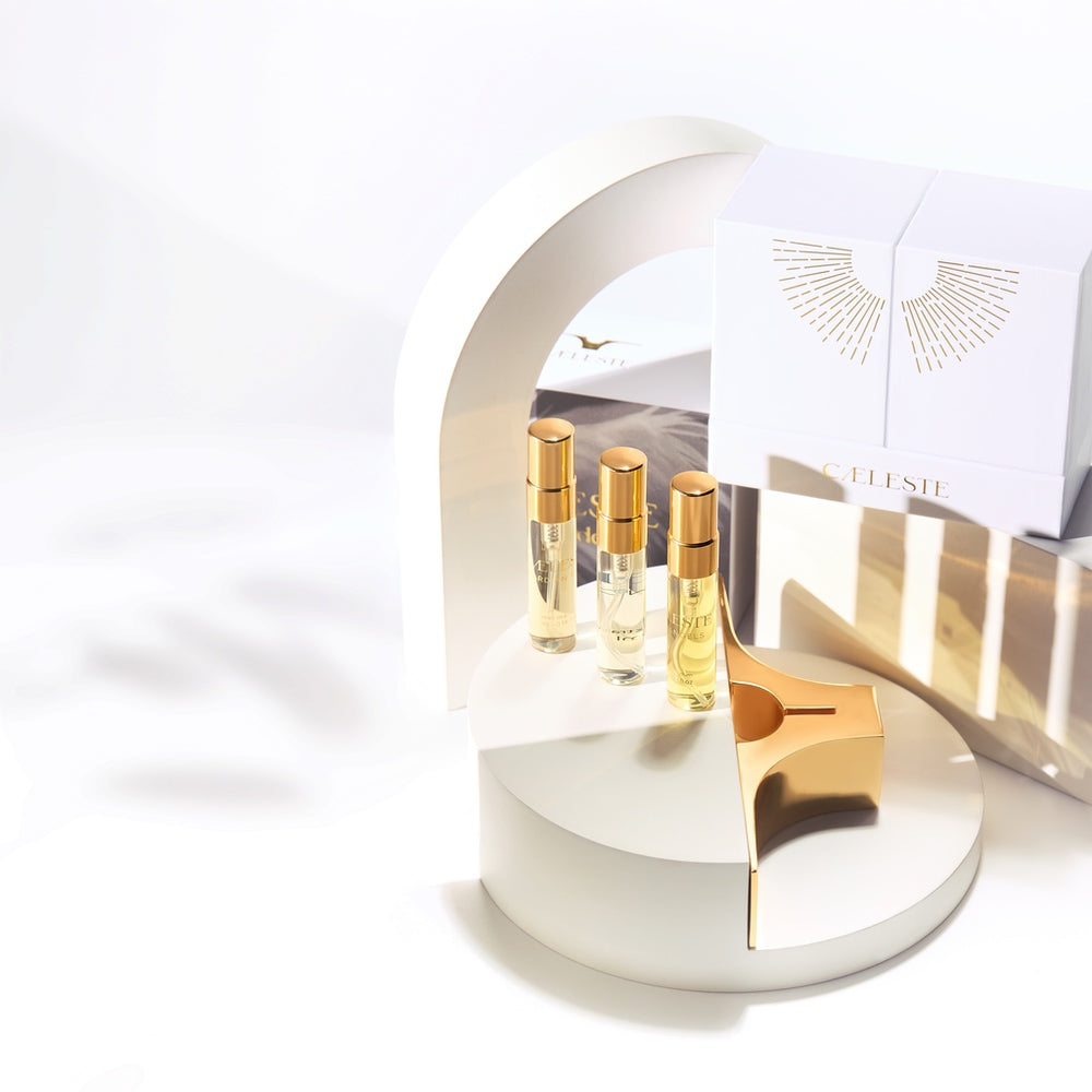 Set de découverte Caeleste, ambiance relaxante avec bougies et huiles essentielles, idéal pour la détente à la maison.