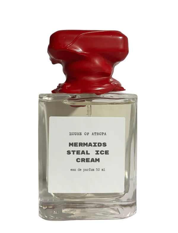 Parfum House of Atropa Mermaids Steal Ice Cream avec flacon élégant et design coloré, évoquant une fragrance fraîche et gourmande.